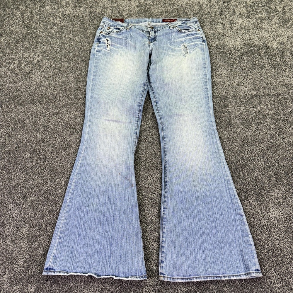 Blue 2 Jeans Womens 30 Blue Low Rise Flare Embroidered Light Wash Denim Casual
